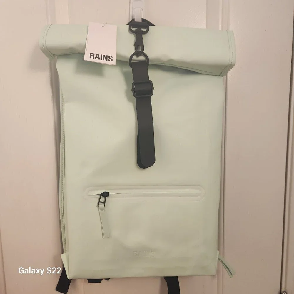 RAINS Rolltop Rucksack Backpack. Color: Mineral. NWT